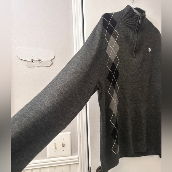 U.S. Polo Assn. Men’s Argyle 1/4 Zip Pullover Sweater Grey XXL - Picture 4 of 9